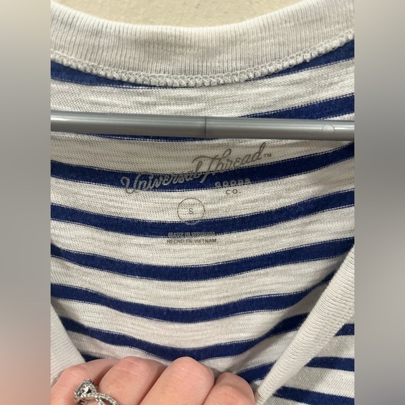 Universal Thread Size Small Striped V Neck Knee Length Shirt Dress White Navy - Picture 3 of 5